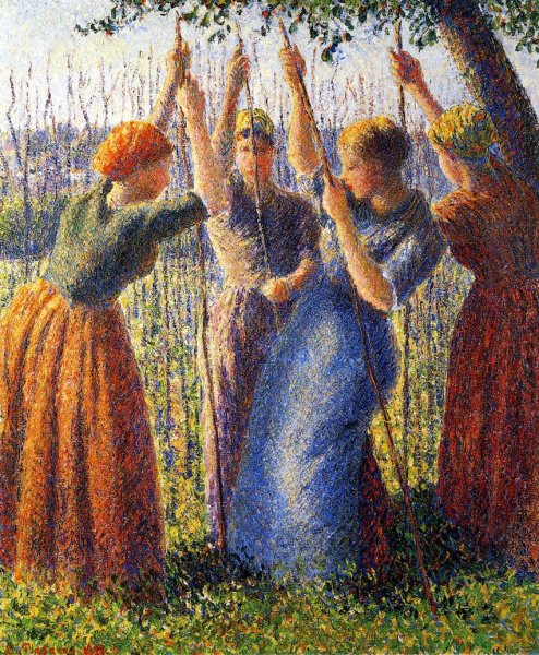 Peasant Women Planting Stakes by Camille Pissarro - Hand-Painted Oil Painting Reproduction