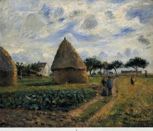 Peasants and Hay Stacks Oil painting by Camille Pissarro