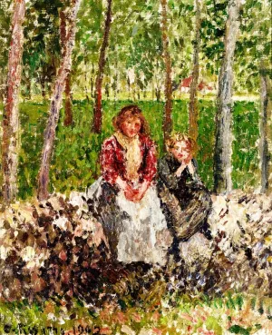 Peasants Beneath Trees at Moret by Camille Pissarro - Oil Painting Reproduction