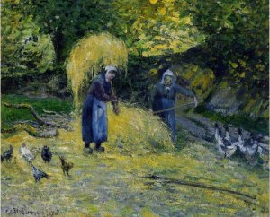 Peasants Carrying Straw, Montfoucault Oil painting by Camille Pissarro