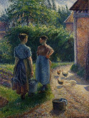 Peasants Chatting in the Farmyard, Eragny by Camille Pissarro Oil Painting