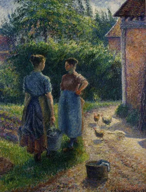 Peasants Chatting in the Farmyard, Eragny by Camille Pissarro Oil Painting