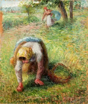 Peasants Gathering Grass by Camille Pissarro Oil Painting