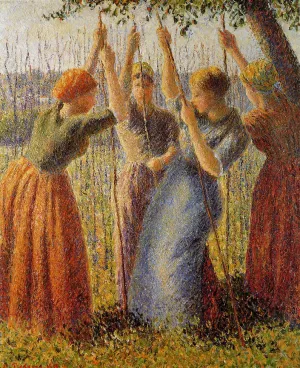 Peasants Planting Pea Sticks Oil painting by Camille Pissarro