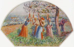 Peasants Planting Pea Sticks by Camille Pissarro - Oil Painting Reproduction