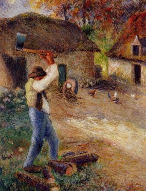 Pere Melon Cutting Wood by Camille Pissarro Oil Painting