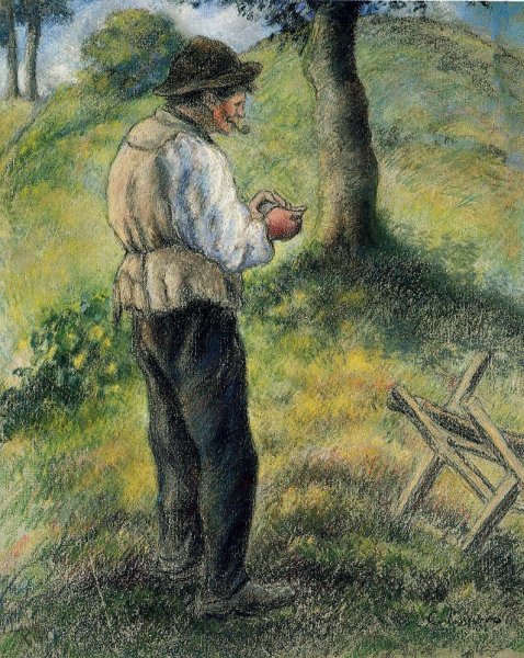 Pere Melon Lighting His Pipe by Camille Pissarro - Hand-Painted Oil Painting Reproduction