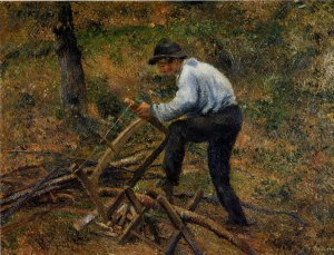Pere Melon Sawing Wood by Camille Pissarro Oil Painting