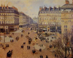 Place du Theatre Francais: Afternoon Sun in Winter by Camille Pissarro - Oil Painting Reproduction