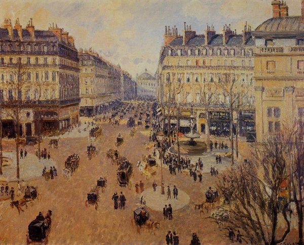Main Product Photo of Place du Theatre Francais: Afternoon Sun in Winter Painting by Camille Pissarro