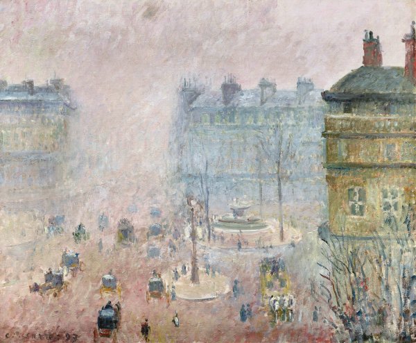 Place du Theatre Francais, Fog Effect  by Camille Pissarro - Hand-Painted Oil Painting Reproduction