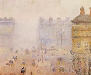 Place du Theatre Francais: Foggy Weather by Camille Pissarro - Oil Painting Reproduction