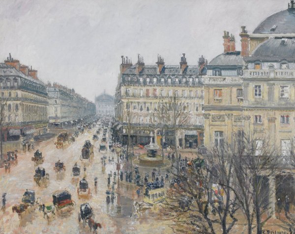 Place du Theatre Francais, Paris; Rain  by Camille Pissarro - Hand-Painted Oil Painting Reproduction