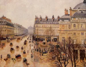 Place du Theatre Francais: Rain Effect by Camille Pissarro - Oil Painting Reproduction