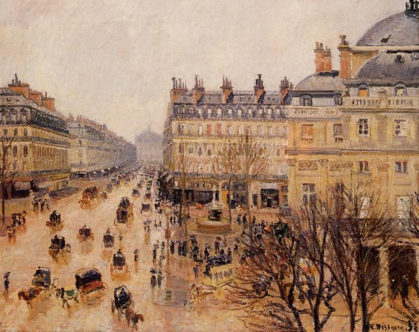 Main Product Photo of Place du Theatre Francais: Rain Effect Painting by Camille Pissarro