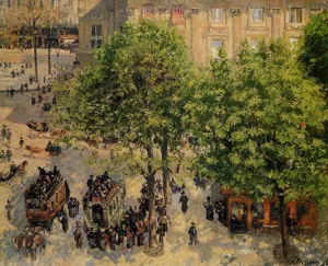 Place du Theatre Francais: Spring by Camille Pissarro - Oil Painting Reproduction