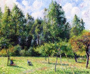 Poplars, Morning, Eragny Oil painting by Camille Pissarro