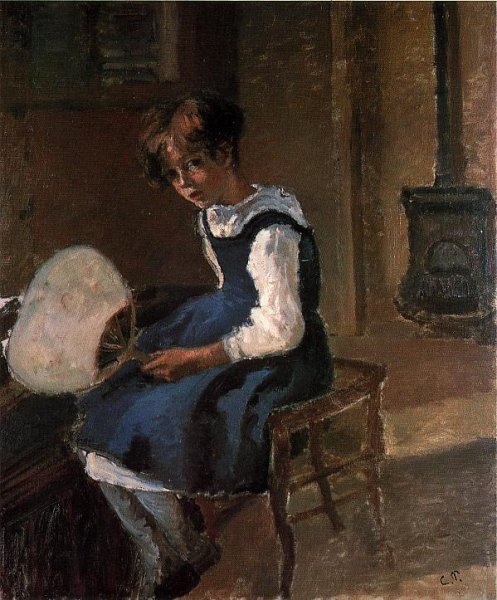 Portrait of Jeanne with a Fan by Camille Pissarro - Hand-Painted Oil Painting Reproduction