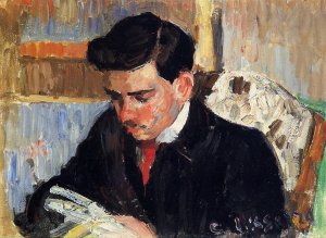 Portrait of Rodo Pissarro Reading by Camille Pissarro Oil Painting