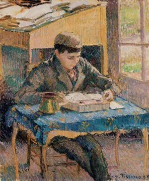 Portrait of Rodo Reading by Camille Pissarro - Oil Painting Reproduction