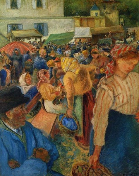 Main Product Photo of Poultry Market, Pontoise Painting by Camille Pissarro
