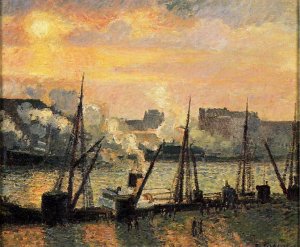 Quay in Rouen: Sunset by Camille Pissarro Oil Painting