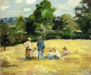 Resting Harvesters, Montfoucault Oil painting by Camille Pissarro
