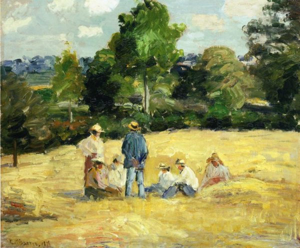 Main Product Photo of Resting Harvesters, Montfoucault Painting by Camille Pissarro