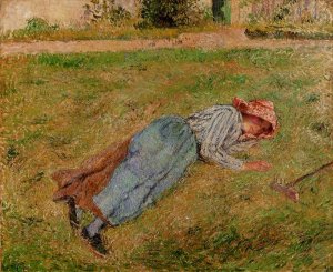 Resting, Peasant Girl Lying on the Grass, Pontoise by Camille Pissarro Oil Painting