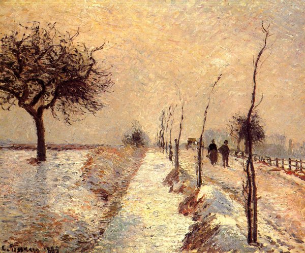 Road at Eragny: Winter by Camille Pissarro - Hand-Painted Oil Painting Reproduction