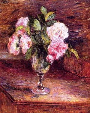 Roses in a Glass by Camille Pissarro - Oil Painting Reproduction