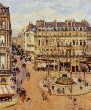 Rue Saint-Honore: Morning Sun Effect, Place du Theatre Francais by Camille Pissarro Oil Painting