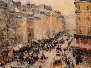Rue Saint-Lazar under Snow by Camille Pissarro - Oil Painting Reproduction