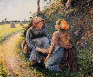 Seated and Kneeling Peasants Oil painting by Camille Pissarro