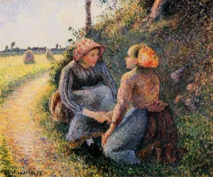 Seated and Kneeling Peasants by Camille Pissarro - Oil Painting Reproduction