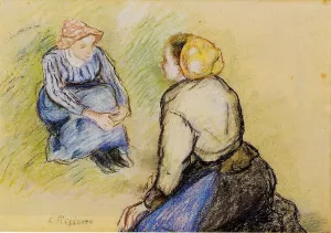 Seated Peasant and Knitting Peasant Oil painting by Camille Pissarro