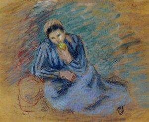 Seated Peasant Woman Crunching an Apple by Camille Pissarro Oil Painting