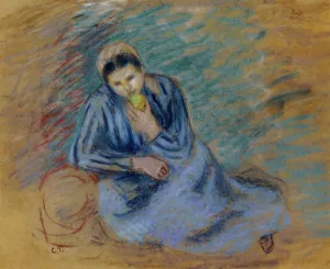 Seated Peasant Woman Crunching an Apple Oil painting by Camille Pissarro