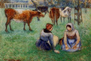 Seated Peasants Watching Cows Oil painting by Camille Pissarro