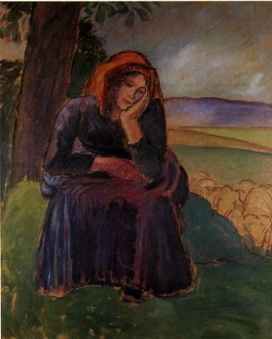 Seated Shepherdess by Camille Pissarro Oil Painting