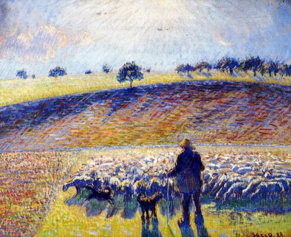 Shepherd and Sheep by Camille Pissarro - Hand-Painted Oil Painting Reproduction