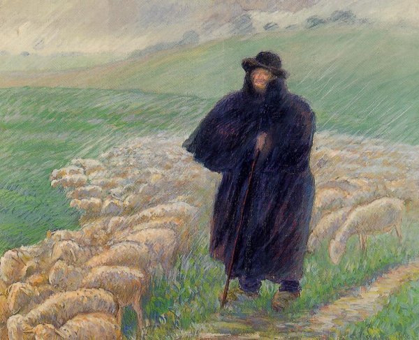 Main Product Photo of Shepherd in a Downpour Painting by Camille Pissarro