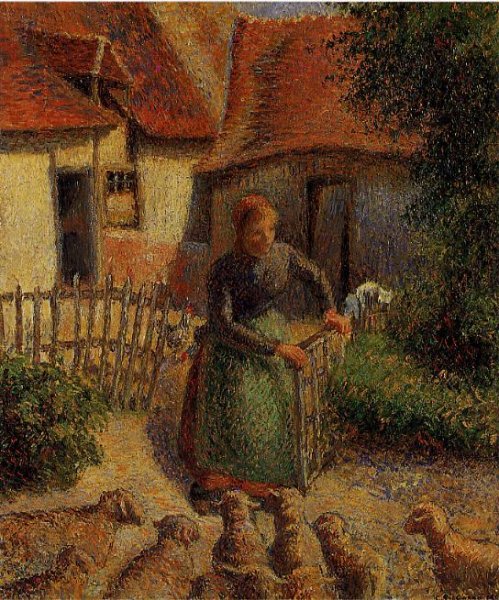 Main Product Photo of Shepherdess Bringing in the Sheep Painting by Camille Pissarro