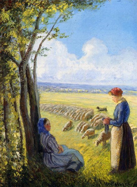 Shepherdesses by Camille Pissarro - Hand-Painted Oil Painting Reproduction