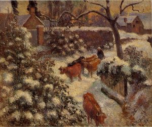 Snow Effect in Montfoucault by Camille Pissarro Oil Painting