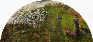 Springtime: Peasants in a Field Oil painting by Camille Pissarro
