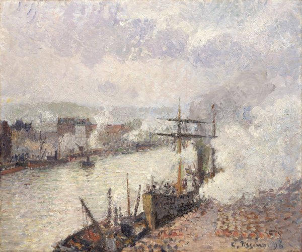 Steamboats in the Port of Rouen  by Camille Pissarro - Hand-Painted Oil Painting Reproduction