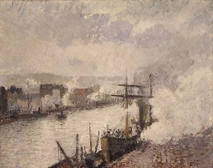 Steamboats in the Port of Rouen by Camille Pissarro Oil Painting
