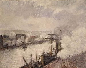 Steamboats in the Port of Rouen painting by Camille Pissarro
