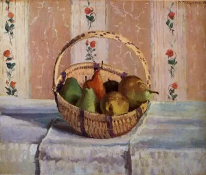 Still Life, Apples and Pears in a Round Basket by Camille Pissarro Oil Painting